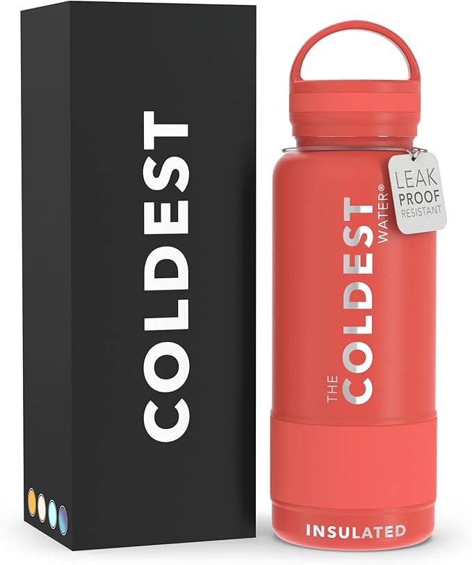 Coldest Insulated Water Bottle with Handle Lid | Leak Proof, Insulated Modern Stainless Steel, Triple Walled, Sport Thermos Bottles, Metal Flask | 32oz