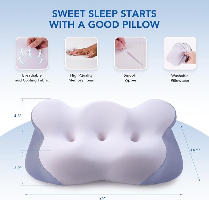 Cervical Pillow for Neck Pain Relief - Cooling Neck Pillow, Contour Memory Foam Pillows, Neck Support Pillow for Shoulder Pain Ergonomic Orthopedic Bed Sleeping Pillow for Side, Back & Stomach Sleeper
