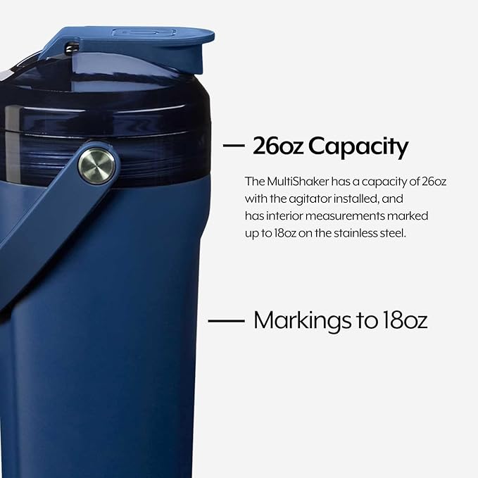 BrüMate MultiShaker Blender Shaker Bottle | 100% Leakproof Insulated Stainless Steel Shaker Bottle | Protein Shaker Bottle, and Pre Workout Bottle for the Gym | 26oz (Matte Navy)