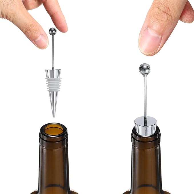 uxcell 10 Pcs Bead Wine Bottle Corks, Wine Stopper Cork, Wine Stopper, Reusable Wine Bottle Corks Sealing Plug Bottle for Beverage Holiday Party Bar,Silver/White