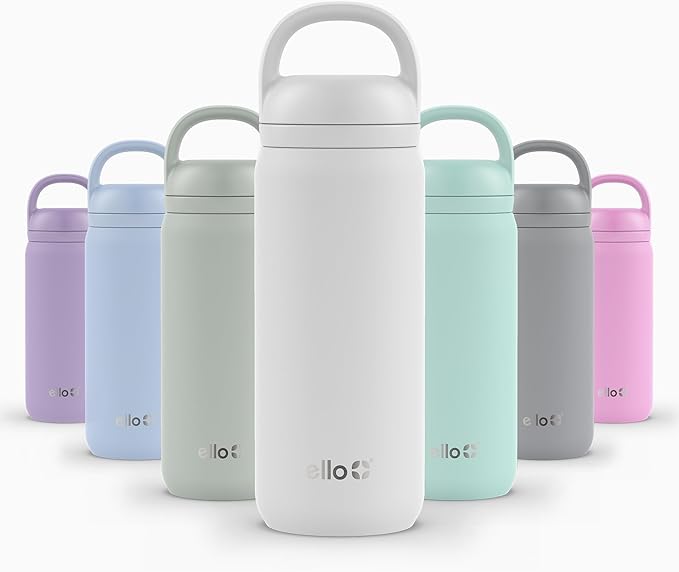 Ello Cooper Twist 18oz Kids Stainless Steel Water Bottle with Chug Lid | Leak Proof Double Walled and Vacuum Insulated | Fits Car Cupholder | Built in Carry Loop | Dishwasher Safe | White