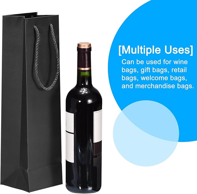 uxcell Wine Bags, 12pcs Black 4 x 4 x 14 In Wine Gift Bags with Rope Handles Paper Wine Tote Bag for Wedding Birthday Christmas Party Supplies