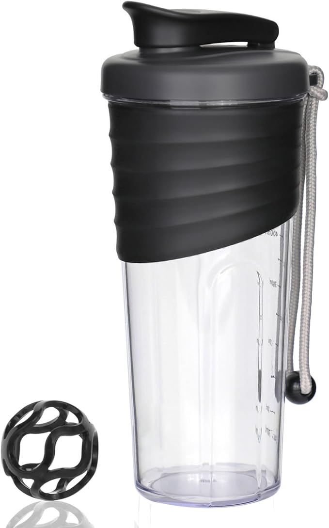Shaker Bottle for Protein Mixes，24 oz，Protein Shaker Bottles with Whisk Ball, Mixer Bottle, Protein Bottle,Portable Pre Workout Whey Protein Drink Shaker Cup，Black
