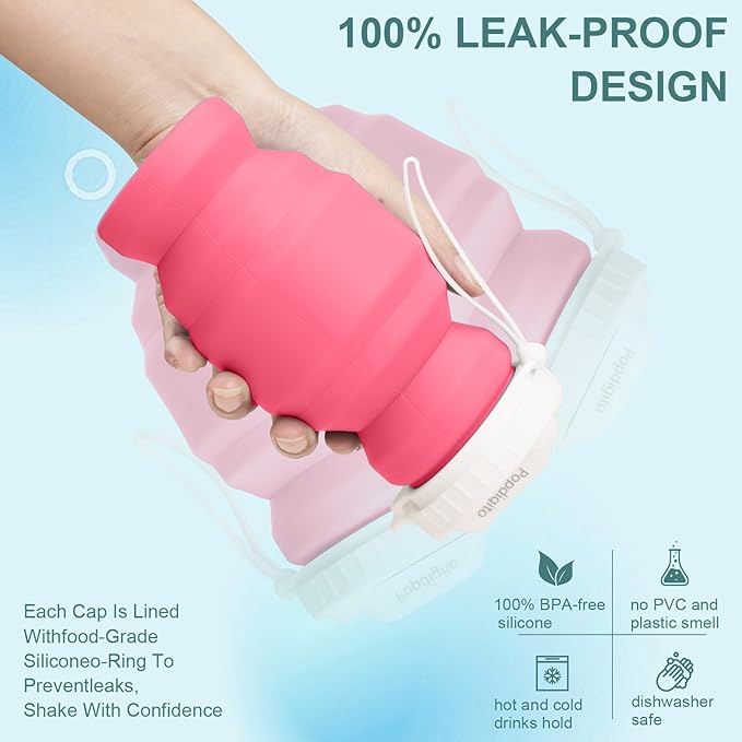 Collapsible Water Bottles,BPA-Free Leak-Proof Silicone Foldable Water Bottle Cup 20.6oz,Durable Lightweight Bottle for Gym Travel Camping Hiking Running (Type2 pink little 320ml)
