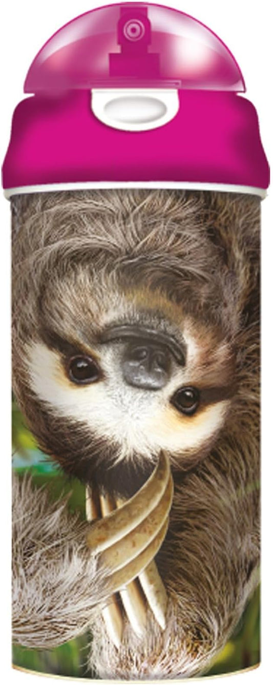 Drinking Bottle - Hangin Around from Deluxebase. 3D Lenticular Sloth Water Bottle with Straw. 600ml kids drinks bottle with original artwork from renowned artist, David Penfound