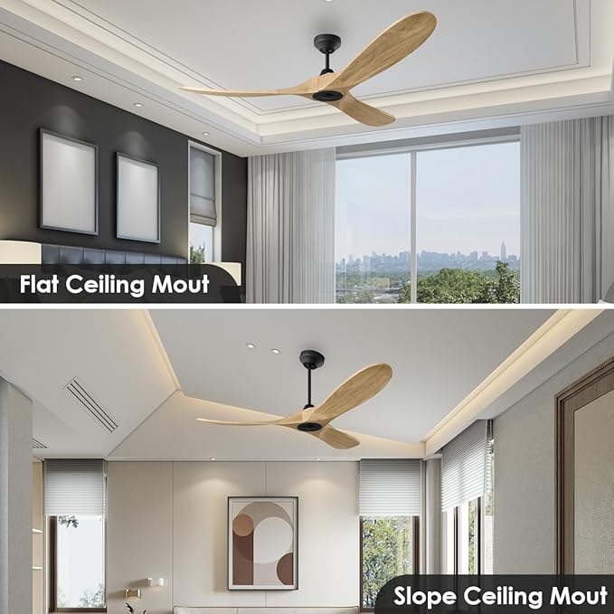 3MAVSM52MBKNH Maverick Smart Ceiling Fan with Remote Control, Indoor or Outdoor, Compatible with Alexa & Google Voice (Matte Black with Natural Honey Blades, 52-inch)