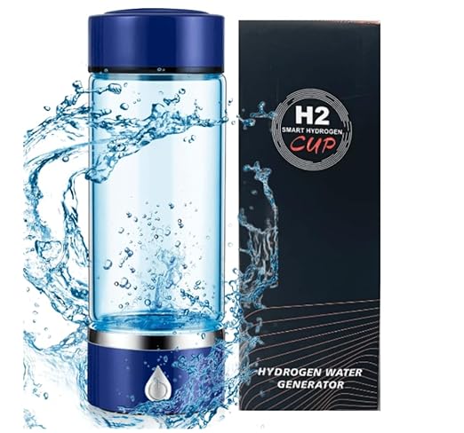 Generic Hydrogen Water Bottle Generator with SPE PEM Technology Water Ionizer, 420ml, 3 Min Quick Electrolysis, Home, Office, Travel, and Daily Drinking, Blue