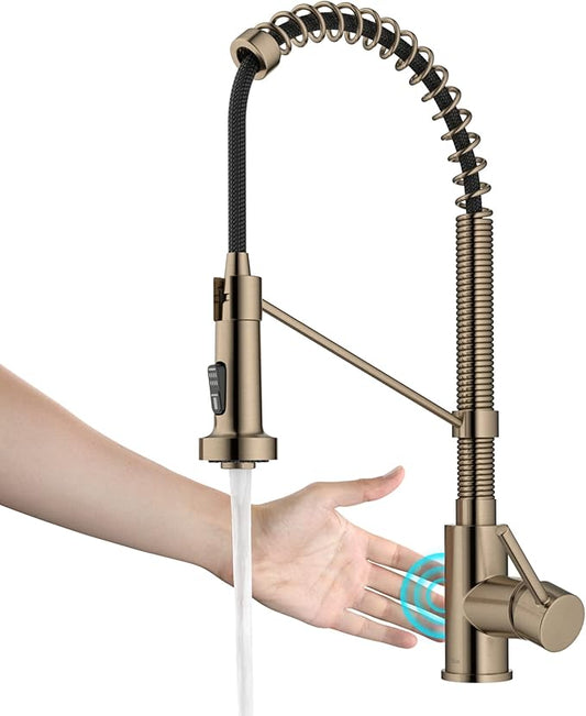 KRAUS Bolden Touchless Sensor Commercial Pull-Down Single Handle 18-Inch Kitchen Faucet in Spot Free Antique Champagne Bronze, KSF-1610SFACB