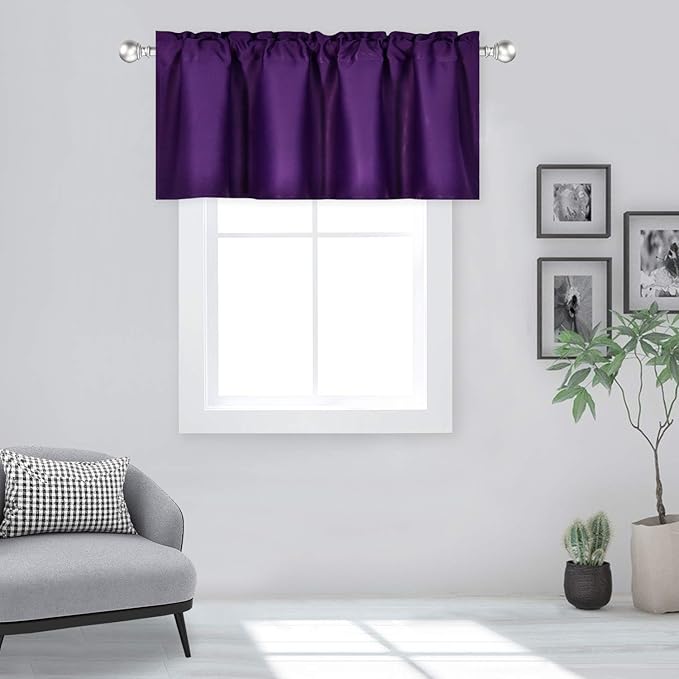 Royal PurpleValances for Kitchen Windows Blackout Rod Pocket Valances for Small Window 42 by 18 Inch 1 Panel
