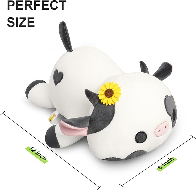 Onsoyours Cute Cow Plushie with Sunflower Headwear, Soft Stuffed Milk Cow Squishy Plush Animal Toy Flower Cow Pillow for Kids (Sunflower Cow, 9")