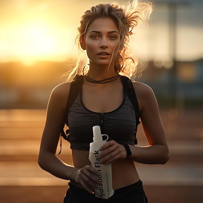 Premium Collapsible Water Bottle-500ml (17.6oz), Portable Soft Flask Water Bottle for Hydration Pack/Running Vest- Folding Water Bottle for Running, Hiking, Cycling (White 500ml)