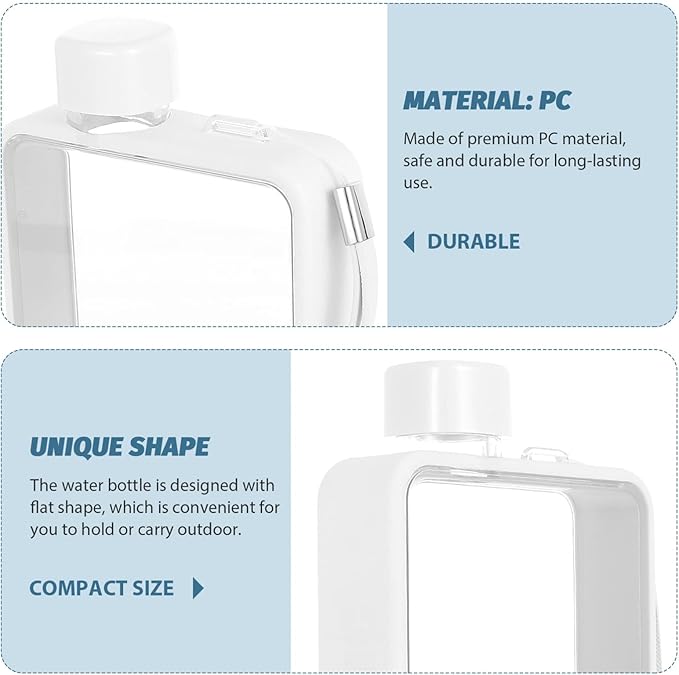 BESPORTBLE Flat Cup Travel Water Bottles Bulk Transparent Flat Bottle Water Flask Square Flat Water Bottle Drinking Clear Glass Water Bottles Water Carrier Milk Pc Fitness Clear Water White