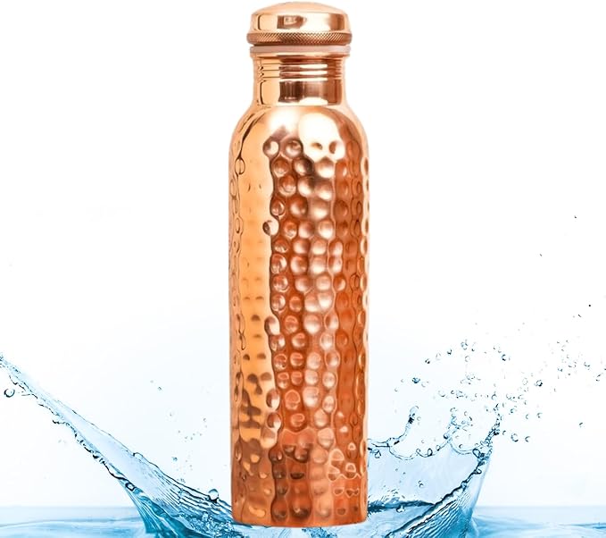 Himalayan Ayurveda Copper Water Bottle (32oz/950 ml) 100% Pure Handmade Hammered Ayurvedic Pure Copper Vessel for Drinking Heavy Duty & Leak-proof|Copper Water Bottle For Home, Office and Gifting