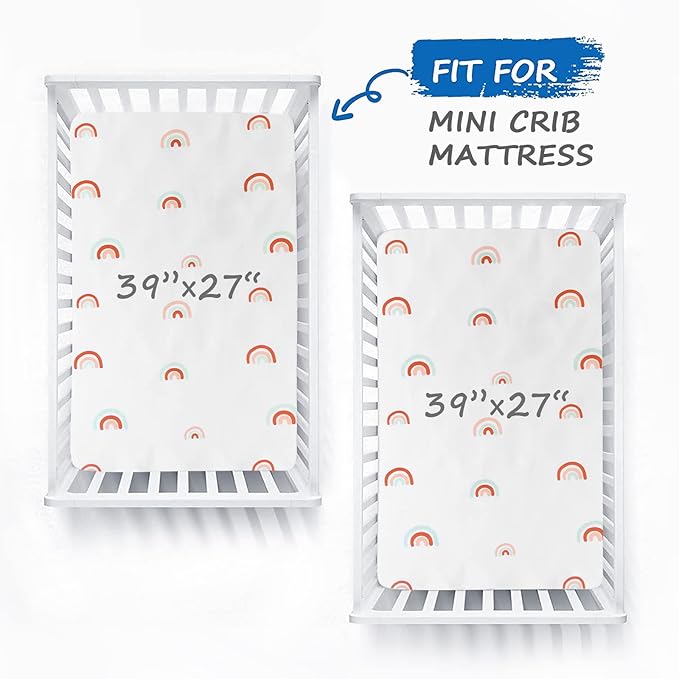 Pack n Play Sheets 2 Pack (27"x 39"x 5") Rainbow Mini Crib Sheets for Baby Girls Boys, Portable Playard Sheet, Ultra Soft Microfiber Pack n Play Mattress Sheet Cover