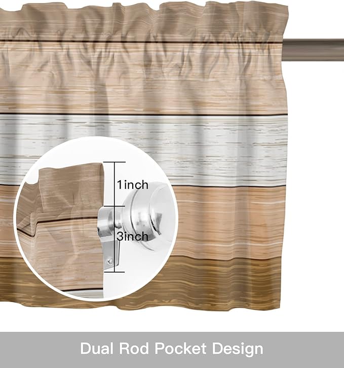 Farmhouse Kitchen Curtains Summer Fall Valances for Windows ,Brown Beach Fall Rod Pocket Country Window Treatment for Kitchen/Living Room/Bedroom/ Bathroom,42" X 18" -1 Panel, Rustic Barn Wood Texture