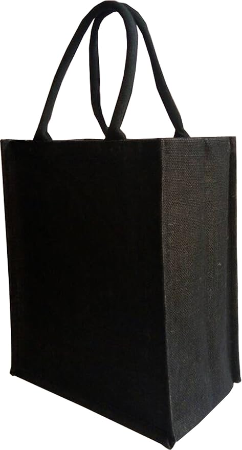 KVR natural Black Jute burlap wine beer water 6 bottle cum CAN carrier bag with option to use as Grocery & lunch bag Eco Environment Friendly versatile flexible (6 bottle bag, black)