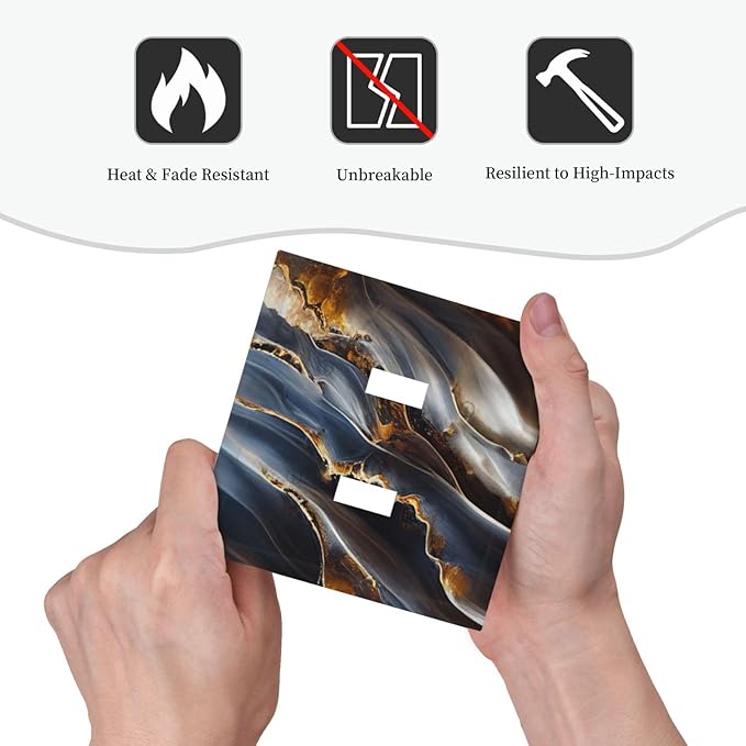 Gradient Abstract Ripple Blue Gold Marble Printed Double Toggle Light Switch Covers 2 Gang Wall Plate Dual Decorative Switchplate Electrical Faceplate for Kitchen Bathroom Bedroom Decor