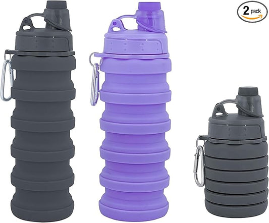 Collapsible Water Bottle, Foldable Cup,500Ml Collapsible Sport Water Bottle Bpa Reusable Travel Water Bottles For Hiking Biking Running Outdoor Gym (Gray+Purple)