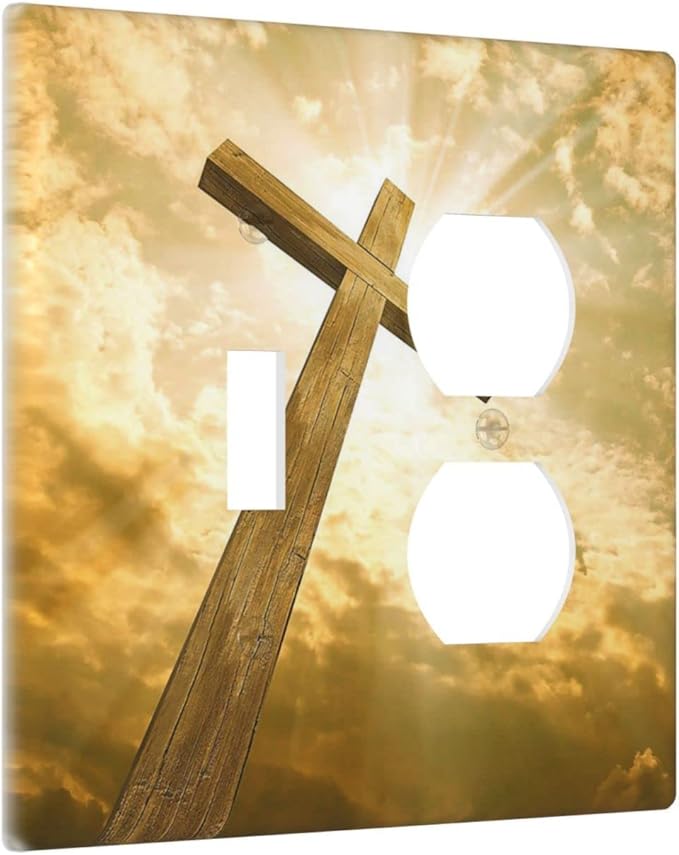 Christ Jesus Cross Sky Decorative Combo 1 Toggle Duplex Outlet Light Switch Cover Wall Plate 2 Gang for Electrical Kitchen Living Room Bedroom Bathroom Home Novelty Decorate