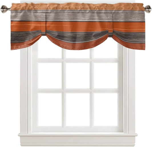 Farmhouse Thanksgiving Fall Blackout Tie Up Valance Curtains for Kitchen Windows Burnt Orange Gray Window Toppers Balloon Shades for Living Room/Bathroom/Bedroom,1 Panel,42" X 12" Rustic Wood Texture
