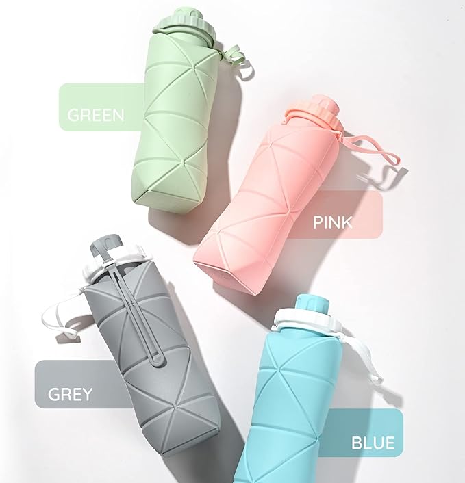 Collapsible Water Bottle, Silicone Foldable Water Bottles For Travel, Easy-To-Carry Design And Compact Size, BPA Free, 20 oz (Green)