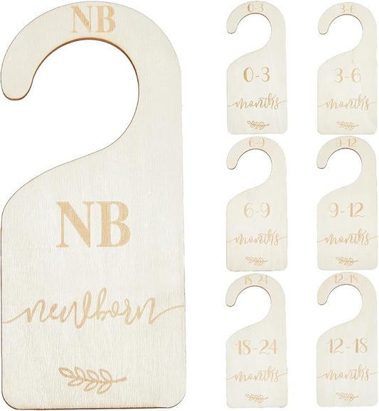 CRASPIRE 8Pcs Wooden Newborn Baby Wardrobe Dividers Nursery Closet Organizers from 1 to 24 Month Baby Hanger Seperaters Nursery Infant Wardrobe Hangers Divider for Newborn Shower Decor