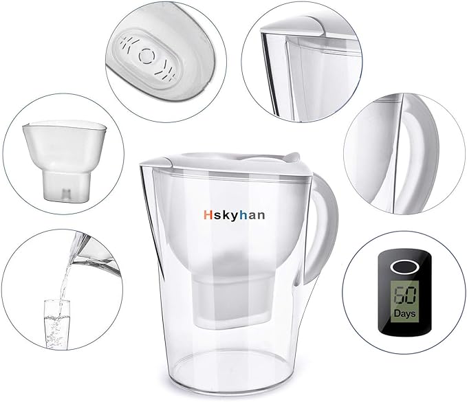 Water Filter Pitcher Alkaline - 3.5 Liters Improve PH, 2 Filters Included, BPA Free, 7 Stage Filteration System to Purifier, White