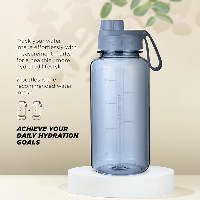 IRON °FLASK Clear Tritan Trekker Water Bottle with Chug Lid - Leak Proof & Lightweight for Gym, Hiking, Sports - Dishwasher Safe, BPA Free Plastic - Stormy Blue, 32 Oz