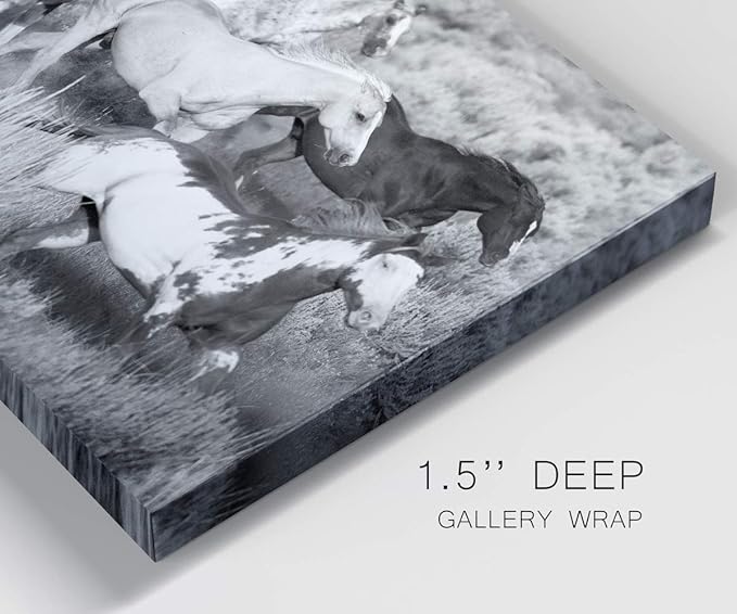 Renditions Gallery Canvas Animal Wall Art Modern Decorations Paintings Running Vintage Horses Black & White Nature Wall Hanging Artwork Prints for Bedroom Office Kitchen - 8"x12" LT33