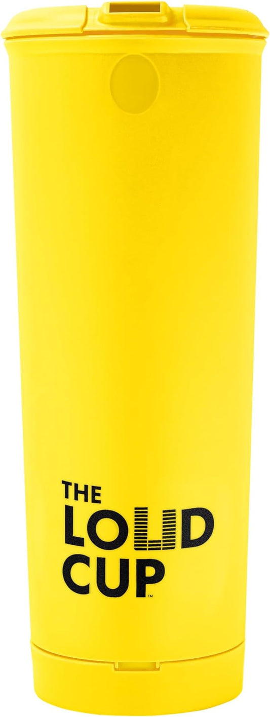 The LoudCup 20 oz Tumbler + Integrated Stadium Horn (Canary Yellow) - Reusable Water Bottle for Sports Fans - Worlds Loudest Cup for Noisy Fans on Game Day & Tailgating
