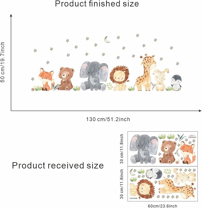 Jungle Animals with Tree Plant Wall Decals Monkey Lion Tiger Wall Stickers Baby Nursery Kids Room Living Room Home Decor (Animal1)