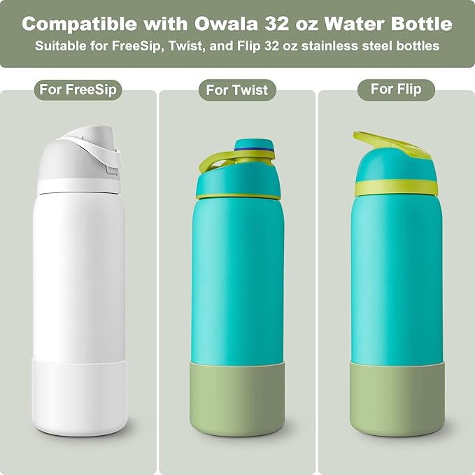 2PCS Silicone Water Bottle Boot for Owala 24oz 32oz 40oz, Anti-Slip Protective Sleeve Bottom Bumper Protector for FreeSip, Twist, and Flip Stainless Steel Water Bottles