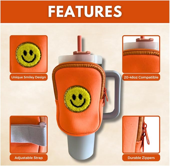 Water Bottle Pouch For Tumblers, Gym Accessories, Unisex | Compatible w/ 20-48oz Tumblers Including Stanley Quencher | Holds Phone, Wallet, Keys, Cards, & More (Cow Print/Lightening)