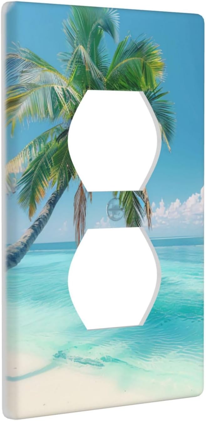 Beach Palm Tree Duplex Electrical Outlet Funny Plastic Wall Plate Decorative Light Switch Cover For Women Girls Bedroom Kitchen Living Room