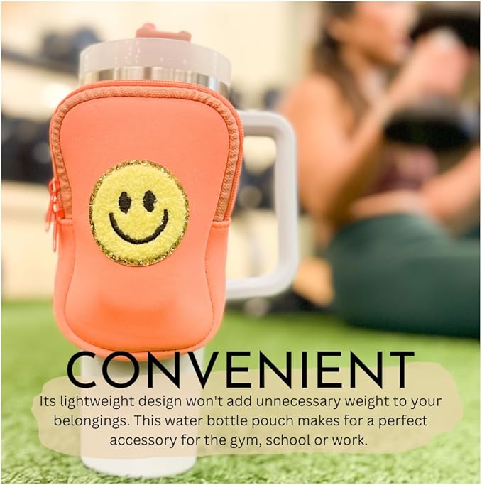 Water Bottle Pouch For Tumblers, Gym Accessories, Unisex | Compatible w/ 20-48oz Tumblers Including Stanley Quencher | Holds Phone, Wallet, Keys, Cards, & More (Soft Turqouise/Heart)