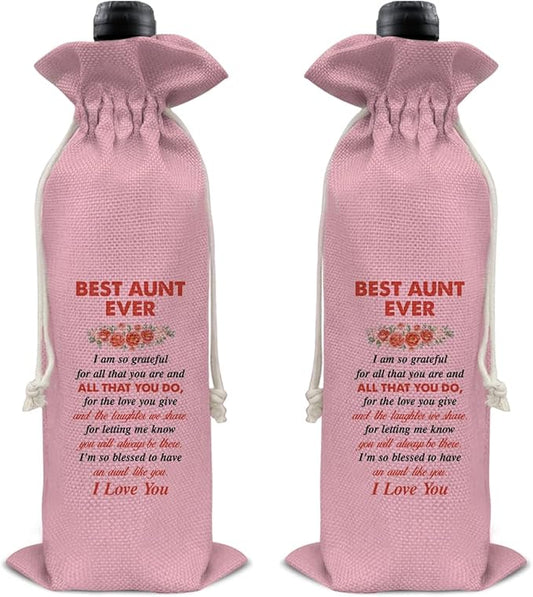 HOIJAUMAI Auntie Gift Best Auntie Ever Gift Best Auntie Wine Bag Best Auntie Ever Wine Gift Bags for Birthday Mother's Day (Pink)