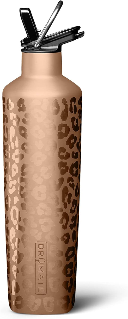 BrüMate ReHydration - 100% Leakproof 25oz Insulated Water Bottle with Straw - Stainless Steel Water Canteen (Rose Gold Leopard)