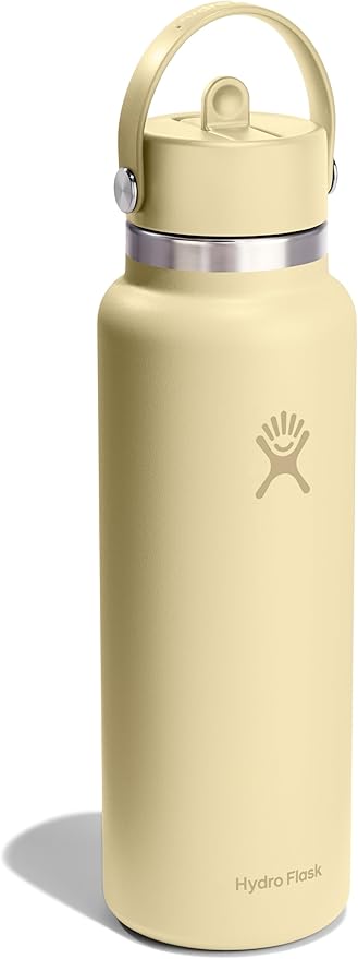 HYDRO FLASK Wide Mouth vacuum insulated stainless steel water bottle with leakproof closeable straw lid for cold water drinks, sports, travel, car and school