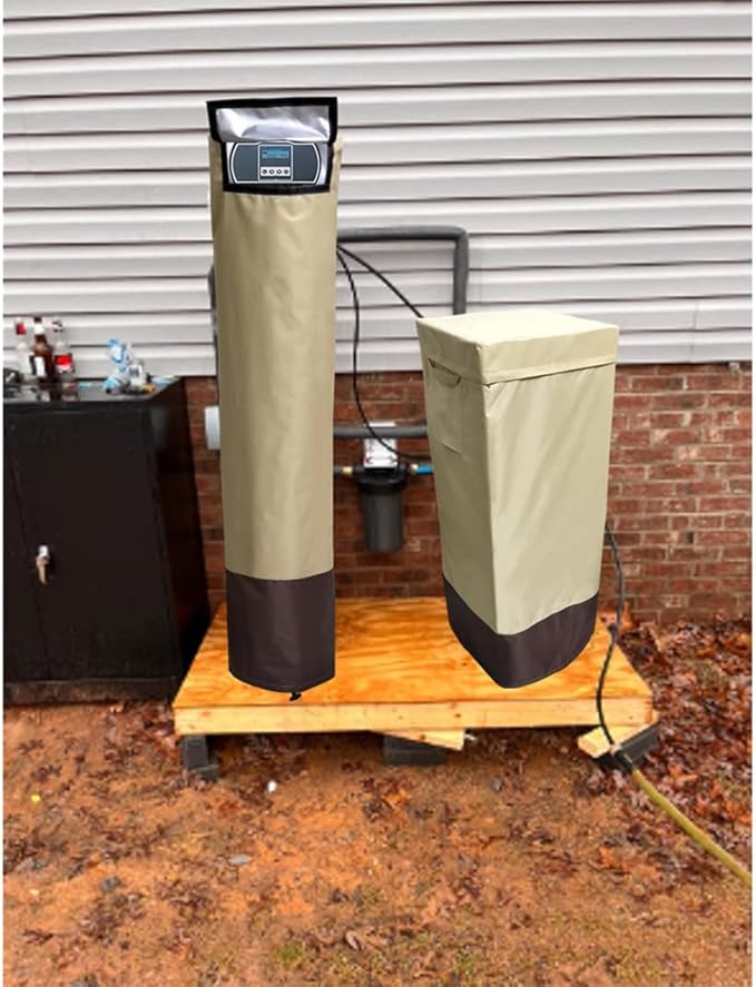 Water Softener Covers for Outside Units,Filter Tank Cover(14D×64''H)Brine Tank Cover(16D×44''H),Water Softener Cover Outdoor,All-Weather Protection,Cover for Water Softener Outside,Beige&Tan