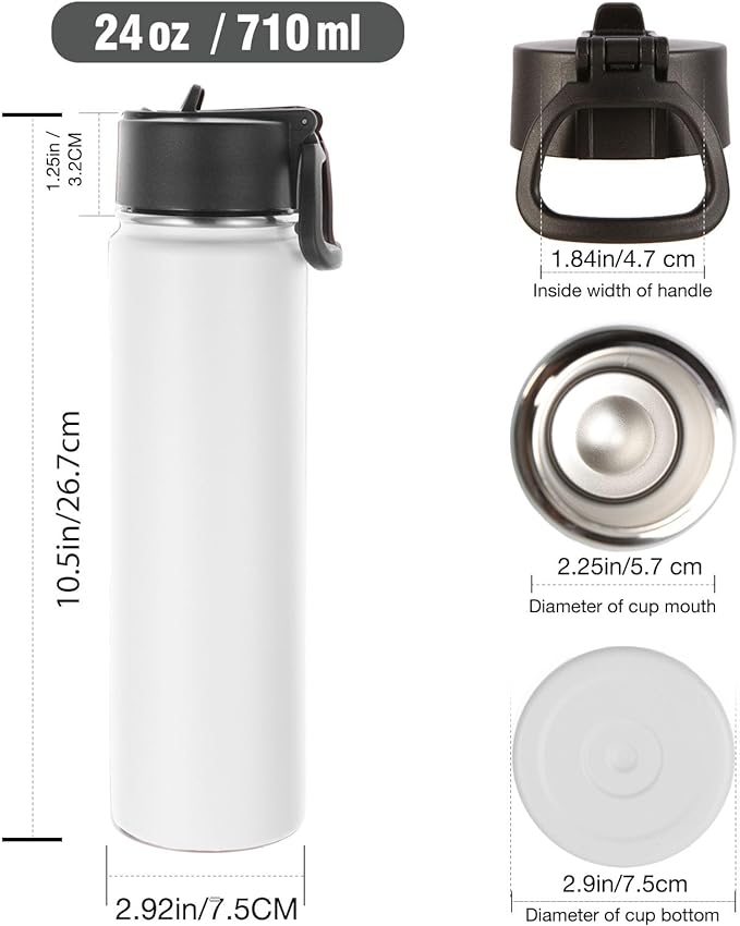 Volhoply 24oz Insulated Water Bottle With Straw Bulk 8 Pack,Metal Wide Mouth Water Bottles With Handle Keep Cold,Reusable Double Wall Thermos,Powder Coated Sport Bottle For Holder(Eight Color,8 count)