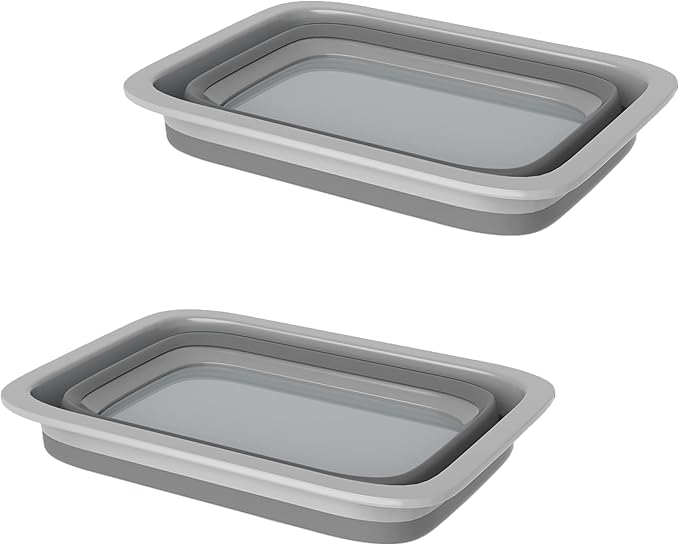 Set of 2 Multipurpose Wash Bins – 10-Liter Basins for Camping, Parties, or Cleaning – Collapsible Bucket Set by Wakeman (Gray)