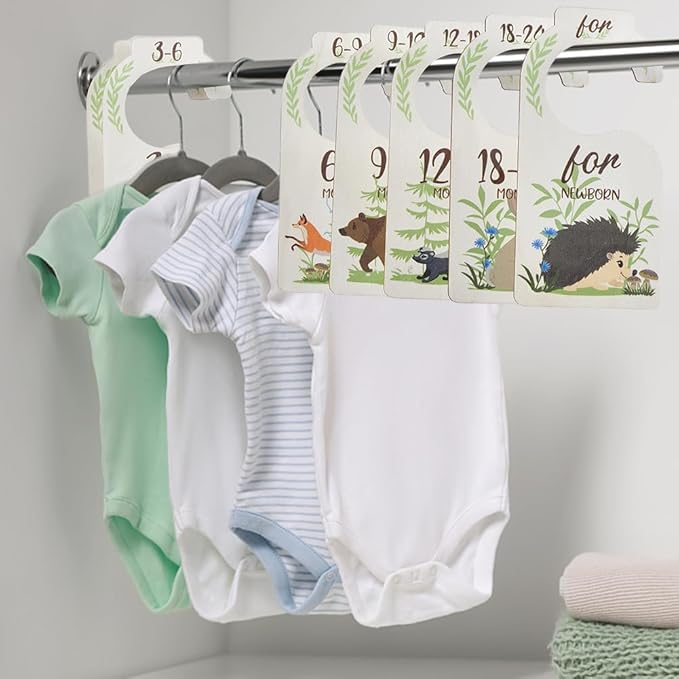 CRASPIRE 8Pcs Wooden Baby Wardrobe Dividers Animal Theme Nursery Decor from Newborn to 24 Month Hanger Seperaters Baby Closet Organizers Nursery Infant Wardrobe Hangers Divider for Newborn Shower