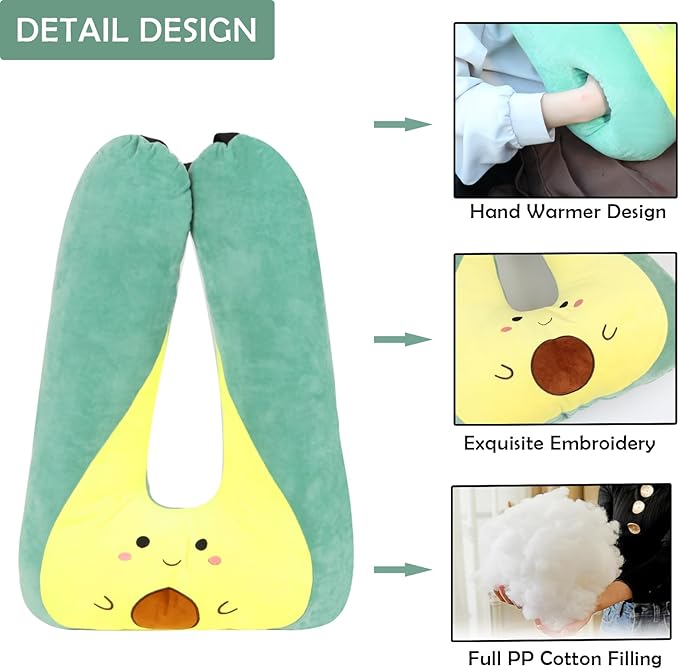 Kids Travel Pillow for Car Seat with Hand Muff, Cartoon Neck & Headrest Seat Belt Pillow for Car Road Trips Long-Distance Travel Sleeping Pillow for Adults and Children, Avocado
