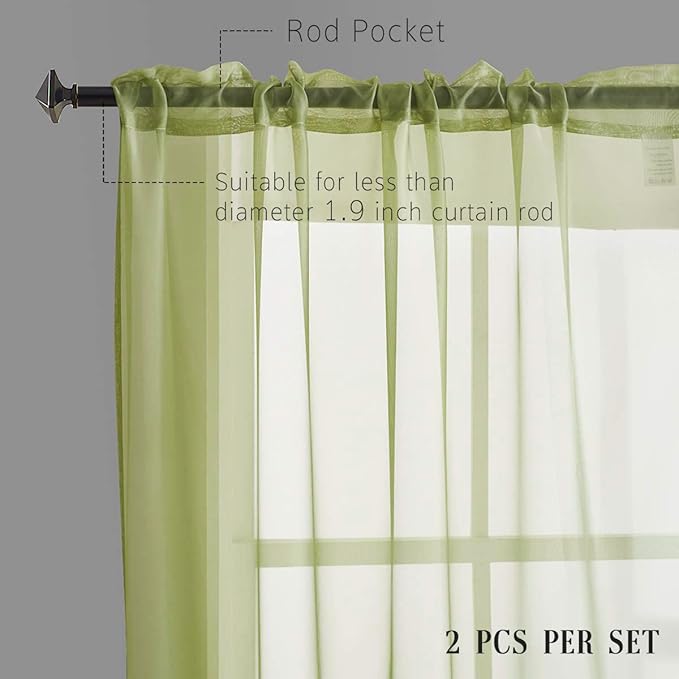 Sage Green Christmas Sheer Curtains 84 Inches Long 2 Panels for Bedroom/Living Room/Kids Rod Pocket Light Filtering Sage Green Sheer Curtains 52 x 84 mas sheer curtains