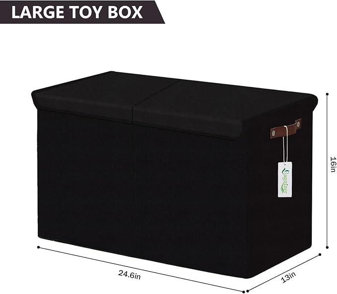 Large Toy Storage Box with Lids, Collapsible Sturdy Baby Storage Organizer Chest Bin Basket for Kids, Boys, Girls, Playroom, Nursery, Bedroom, Closet 25"x13"x16" (Black)