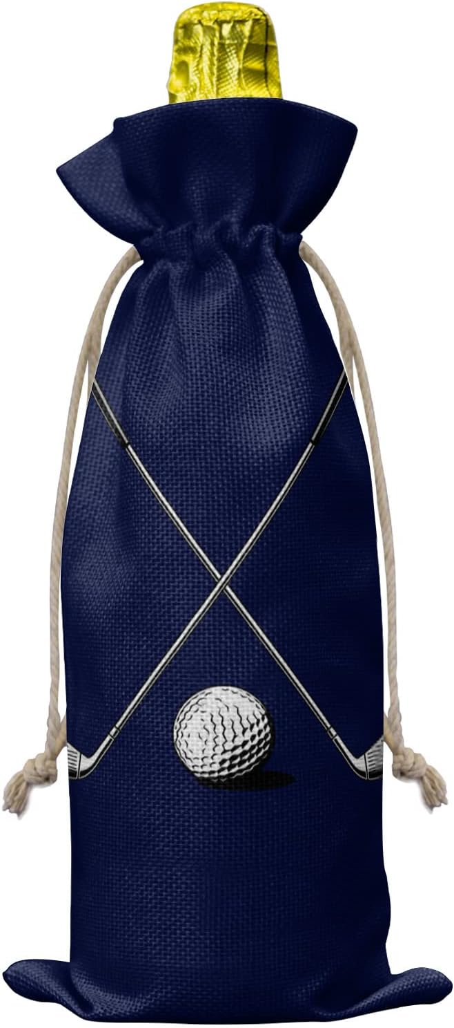 PIEPLE 10 Pack Wine Bottle Bags, Golf Club Wine Bottle Cover with Drawstring, Gift Bag for Champagne, Wedding, Birthday, Christmas, Thanksgiving, Party Golf Sport Navy Blue Modern Abstract Art