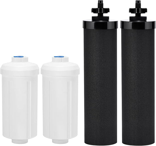 Water Filter Replacement for Berkey, 2 Black Activated Carbon Filters and 2 Fluoride Filters Compatible with Berkey Big, Light, Imperial, Travel, Crown, Royal Series（4pack）