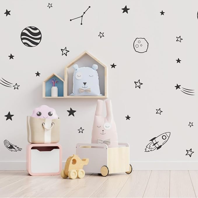 Space Wall Decals Kids Room Stars Planets Shooting Stars Rocket Wall Stickers Nursery Decor