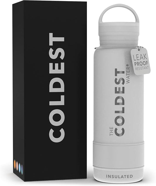 Coldest Insulated Water Bottle with Handle Lid | Leak Proof, Simple Insulated Modern Stainless Steel, Double Walled, Sport Thermos Bottles, Metal Flask | 21oz