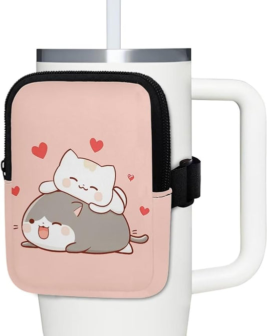 Cat Water Bottle Pouch with Adjustable Strap Tumbler Cup Pouch for Gym Workout Running Stanley Accessories Tumbler IceFlow Storage Holder 20oz-40oz